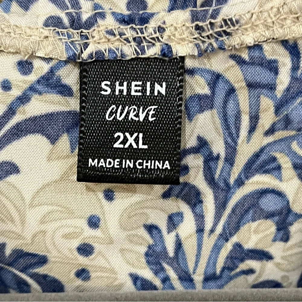 SHEIN Blue Cream Notched Collar Buttoned Blouse - Picture 3 of 3